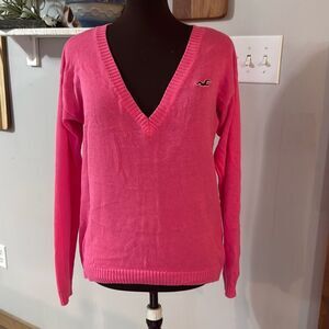 Hollister Co Barbie pink v neck sweater womens size medium lightweight cotton bl